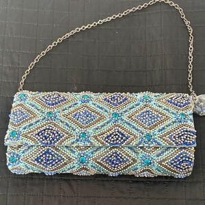 Chic Beaded Clutch in Blue and Silver